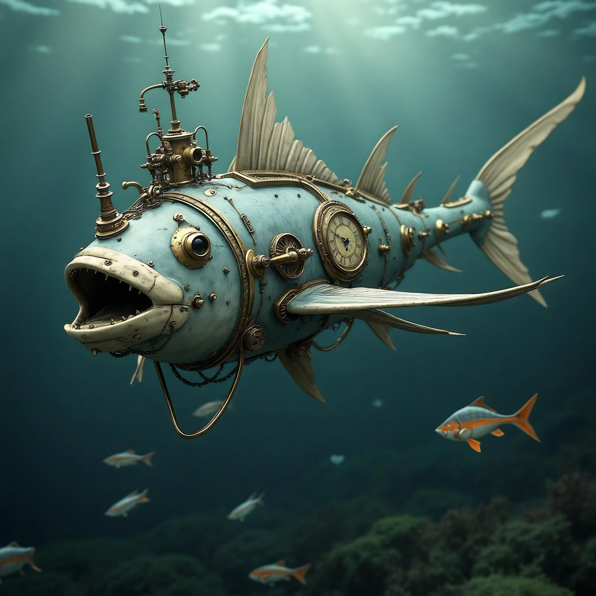 Steampunk Clockwork Fish Print: Quirky Nautical Wall Art (Digital Download)