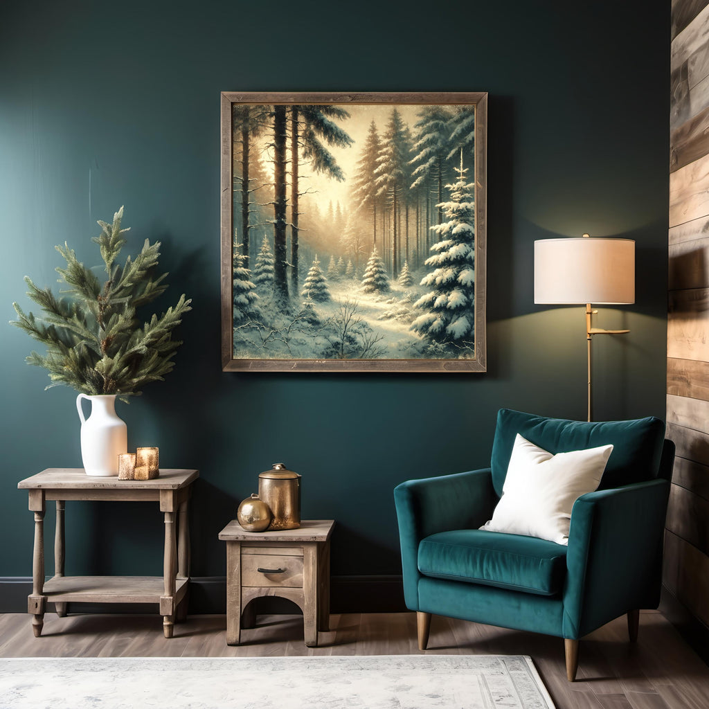 Vintage Snowy Forest Print: Serene Winter Landscape (Digital Download) 2
