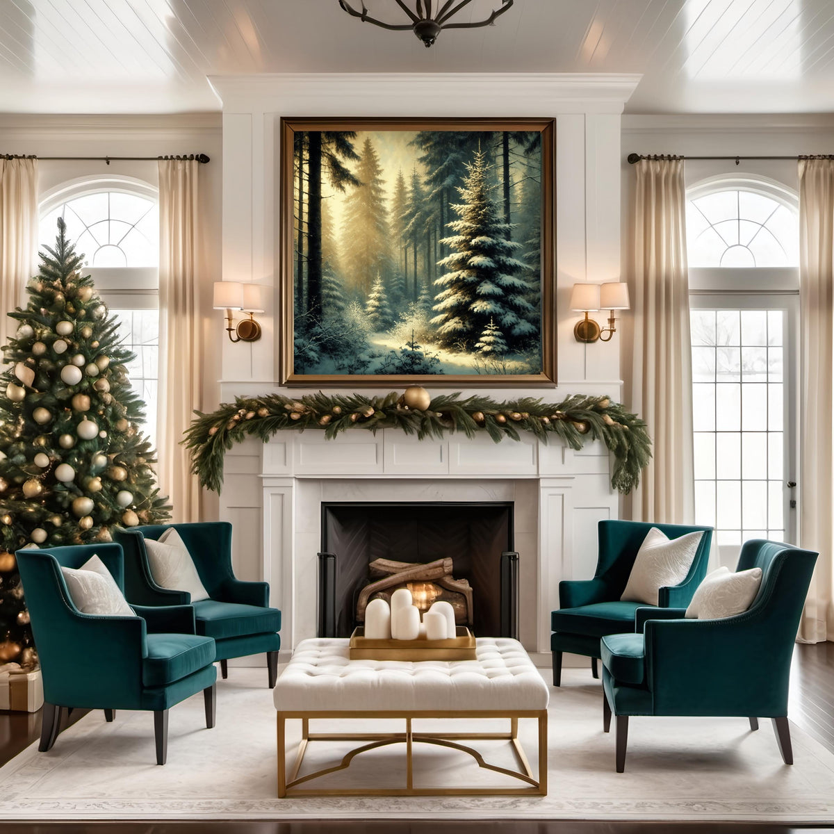 Vintage Snowy Evergreen Forest Print: Serene Winter Landscape (Digital Download)