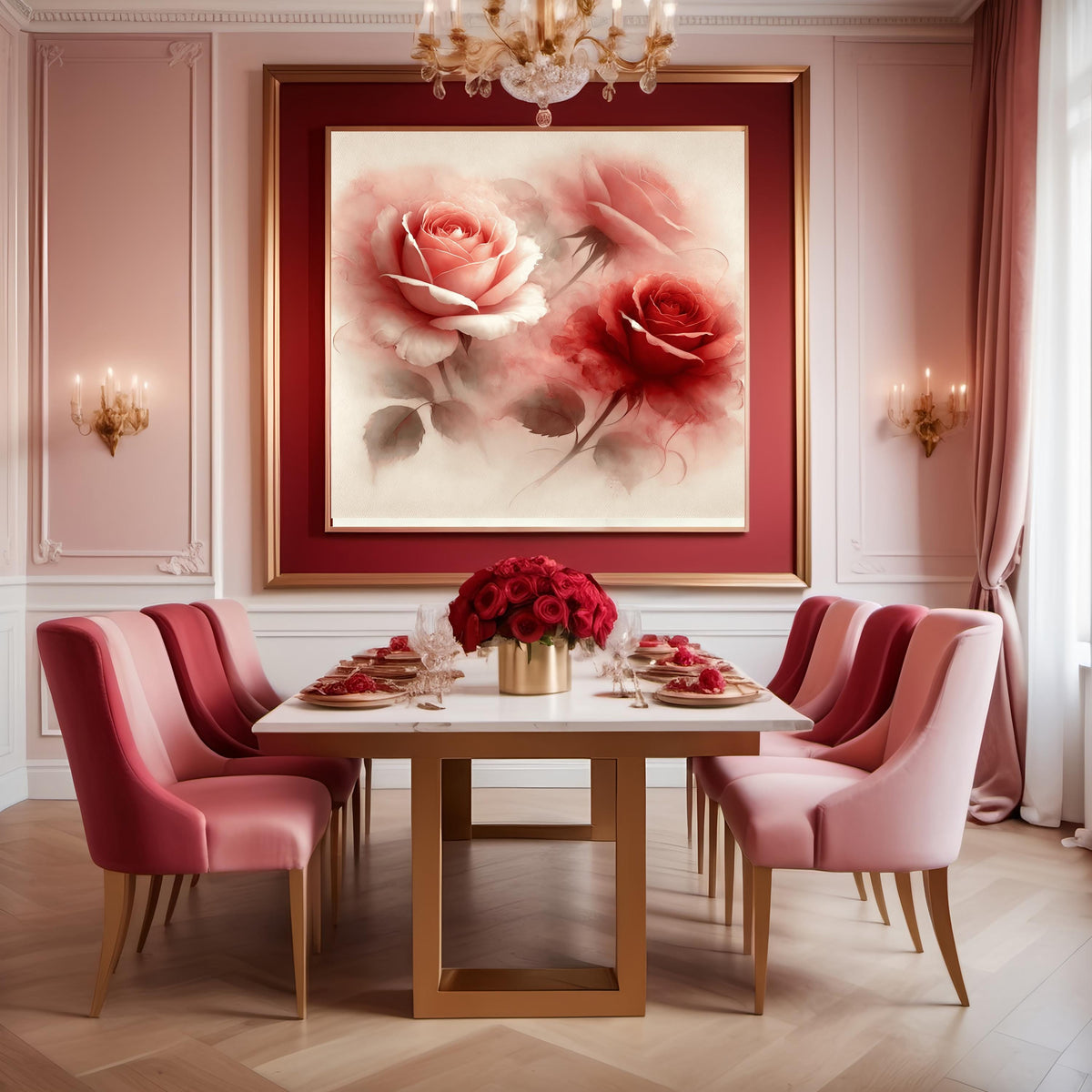 Watercolor Roses Print: Romantic Blush & Red Floral Wall Art (Digital Download)