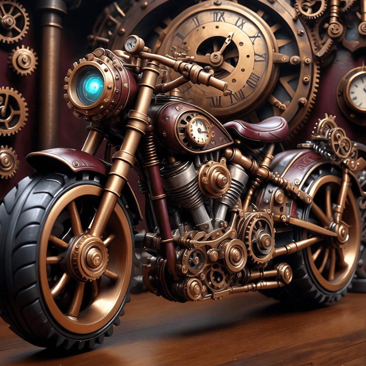 Steampunk Motorcycle Art Print: Vintage Clockwork Fantasy (Digital Download)