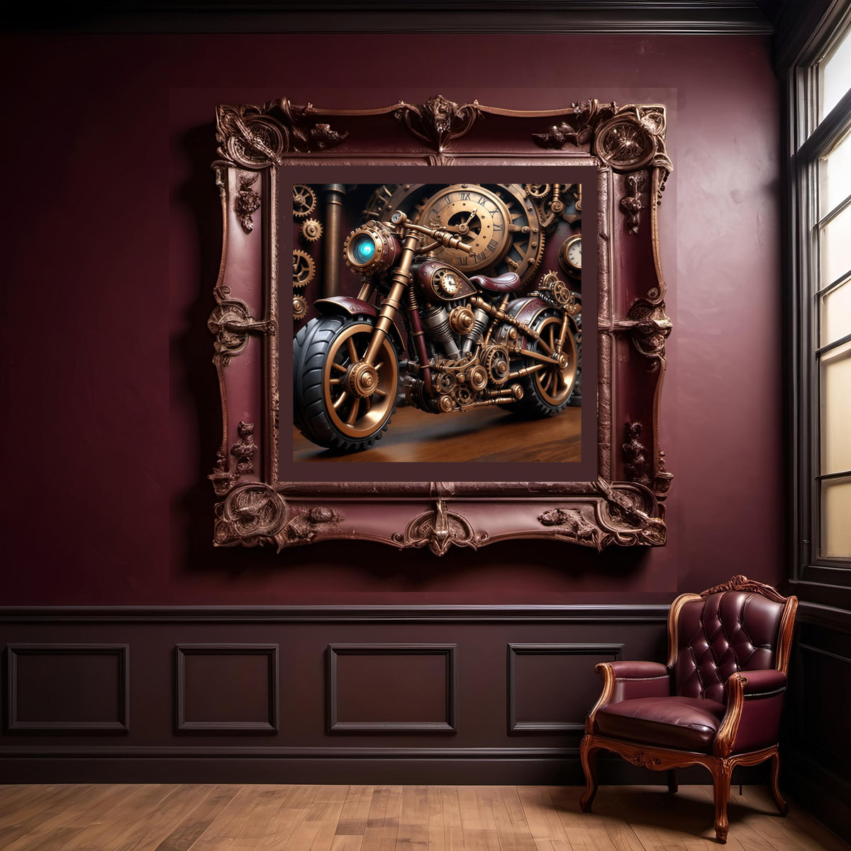 Steampunk Motorcycle Art Print: Vintage Clockwork Fantasy (Digital Download)