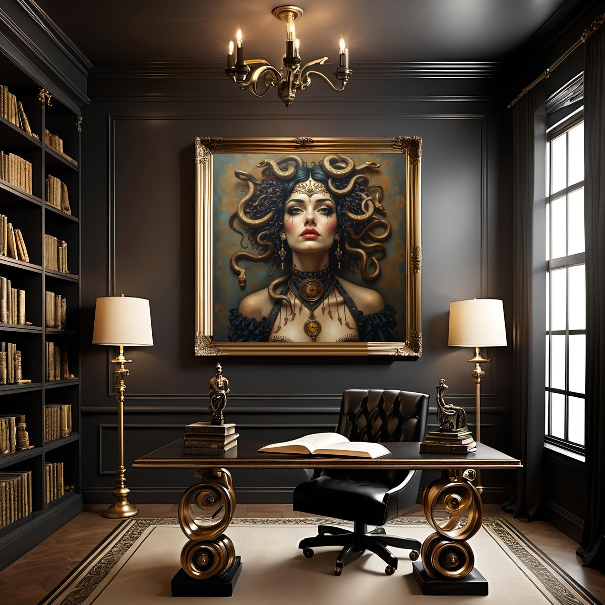 Medusa Portrait Art: Steampunk Snake Queen, Gothic Fantasy (Digital Download)