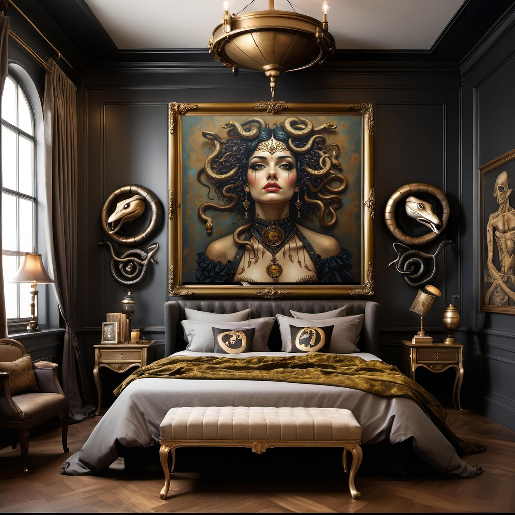Medusa Portrait Art: Steampunk Snake Queen, Gothic Fantasy (Digital Download)