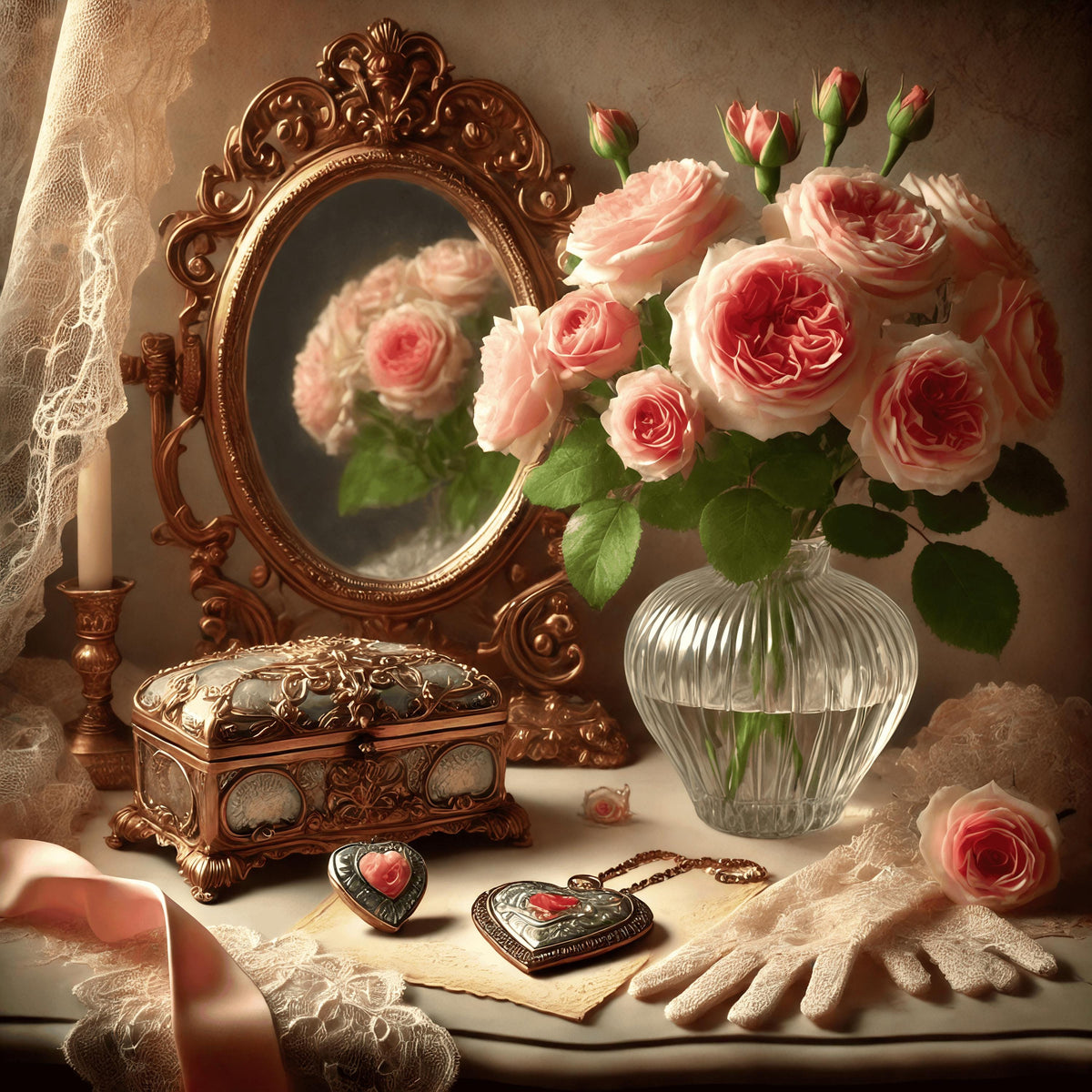 Vintage Valentine Still Life Art Print: Romantic Vanity Decor (Digital Download)