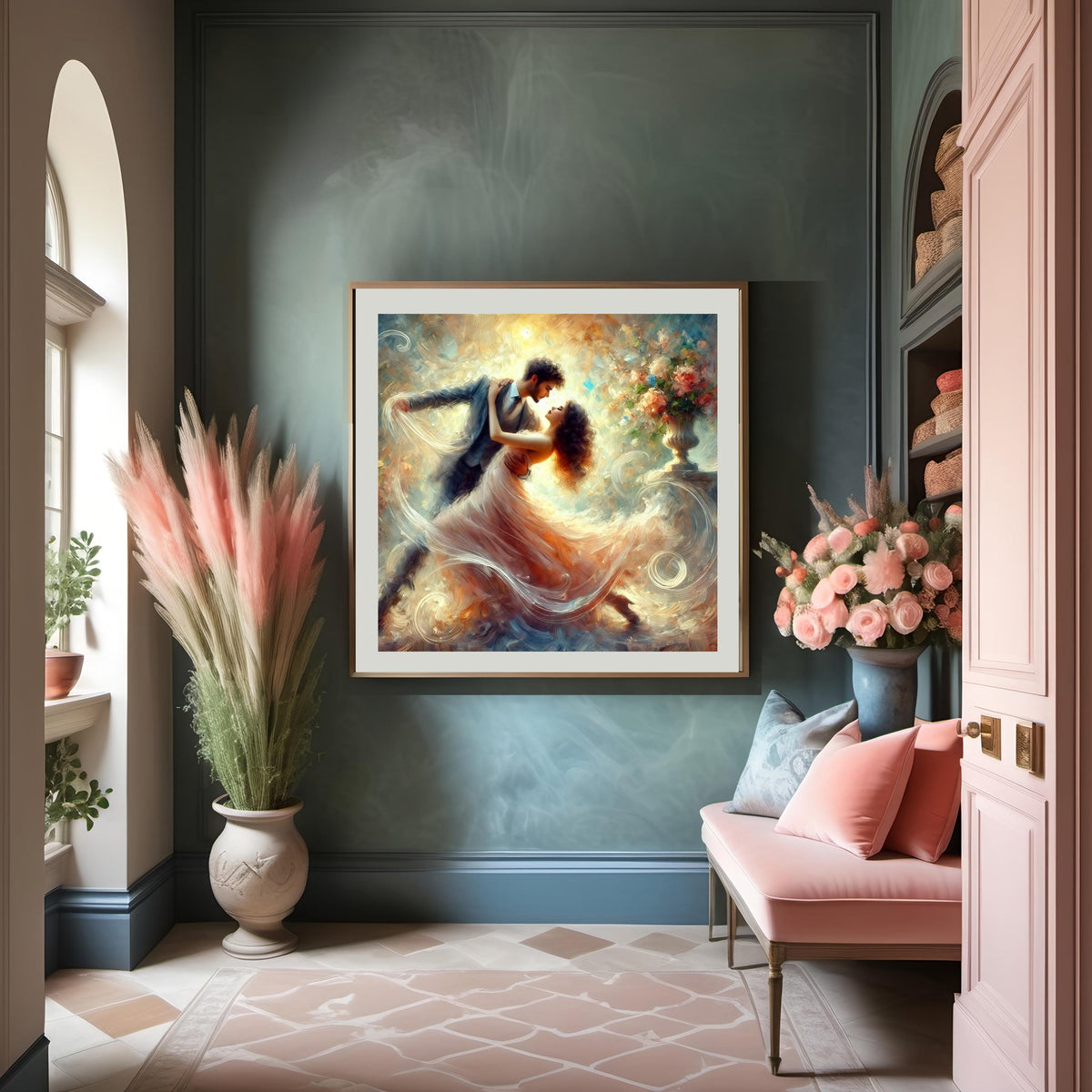 Romantic Couple Dancing Print: Impressionist Ballroom Art (Digital Download)
