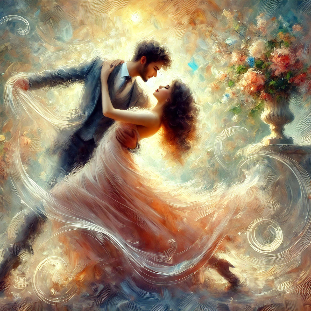 Romantic Couple Dancing Print: Impressionist Ballroom Art (Digital Download)
