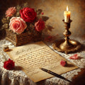 Vintage Valentine Love Letter Print: Roses & Candle Still Life (Digital Download)