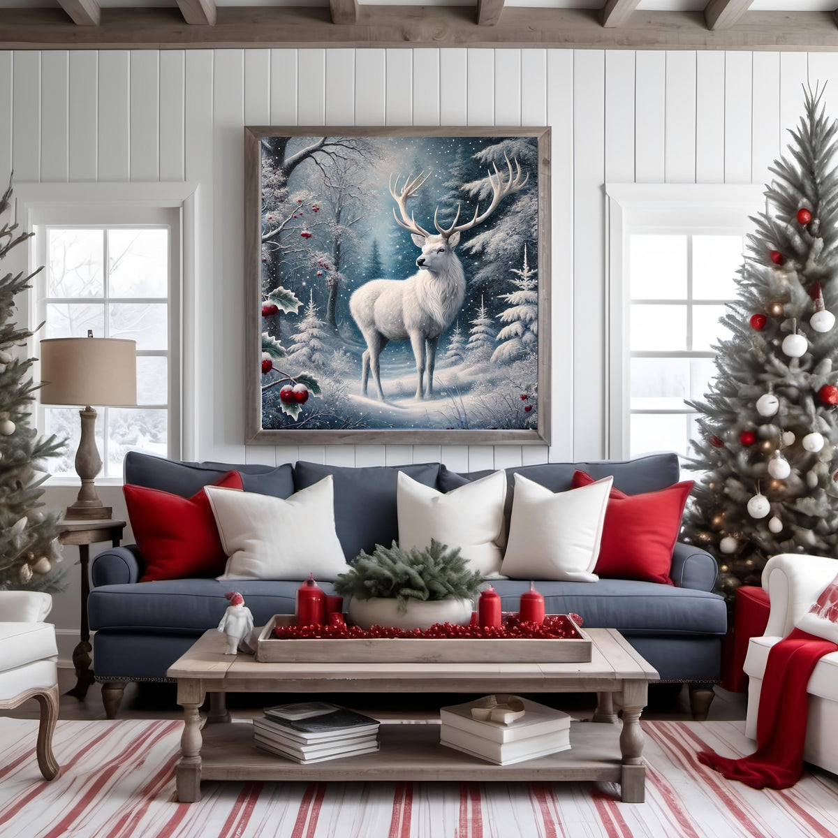 Majestic White Stag Print: Winter Forest Wildlife Art (Digital Download)