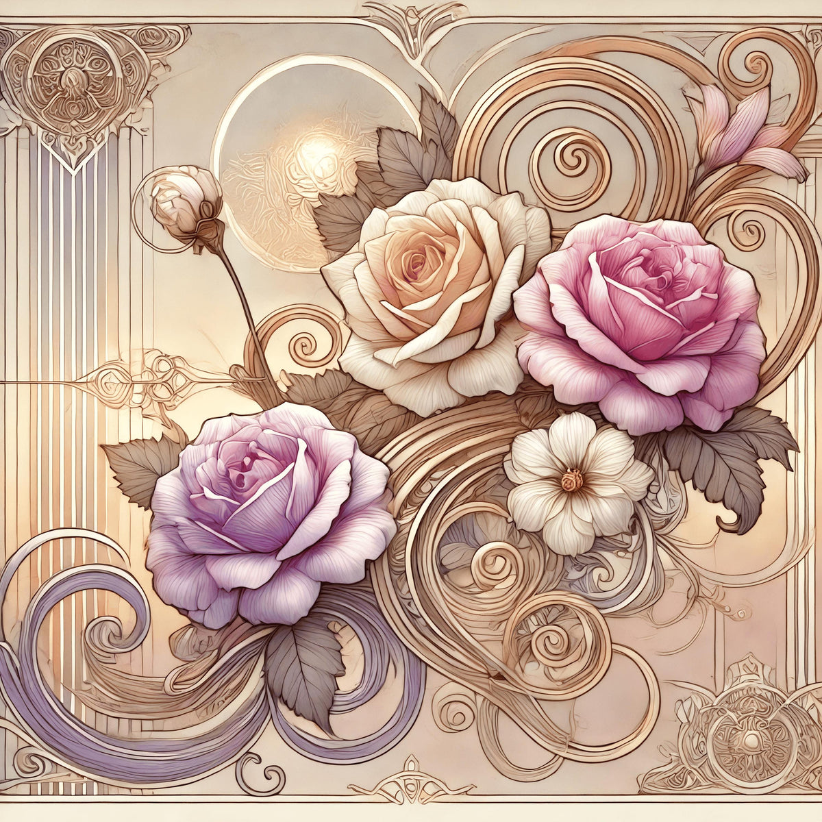 Art Nouveau Rose Print: Elegant Floral Botanical Wall Art (Digital Download) 3