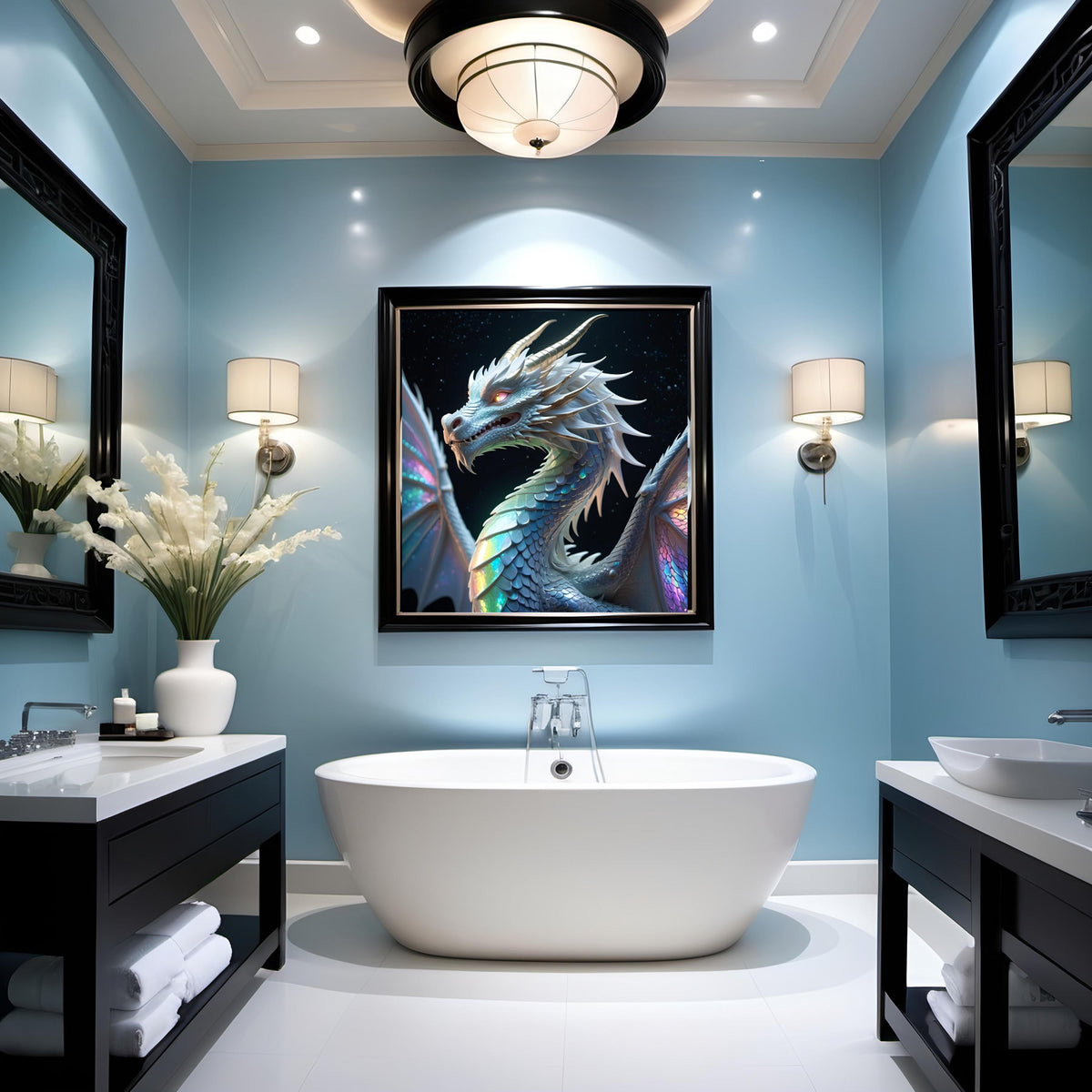Opalescent Lunar Dragon Art Print: Fantasy Home Decor (Digital Download)