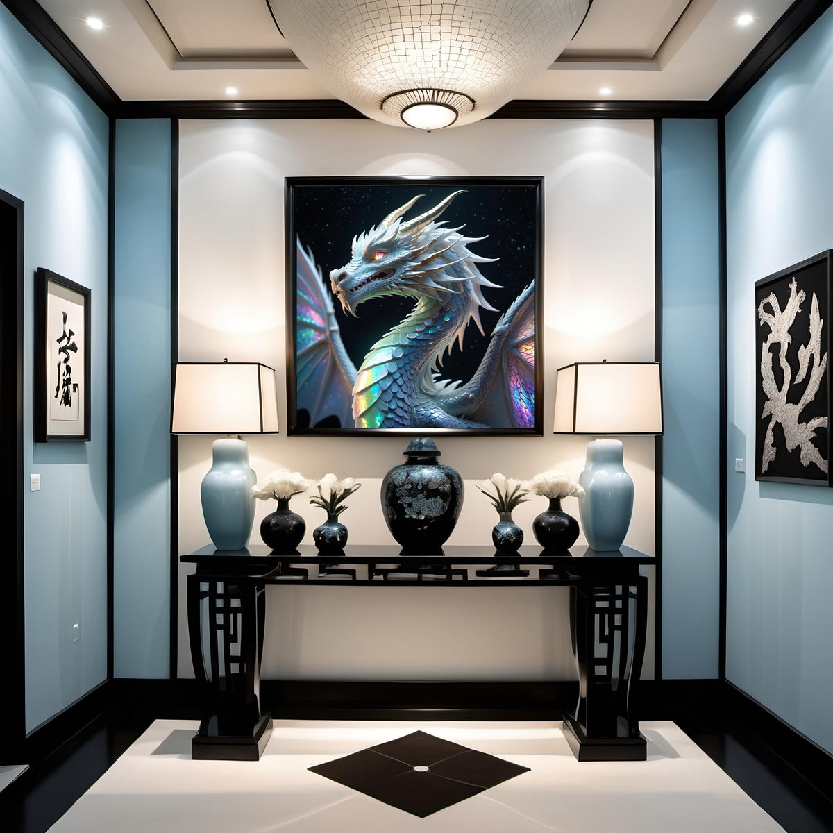 Opalescent Lunar Dragon Art Print: Fantasy Home Decor (Digital Download)