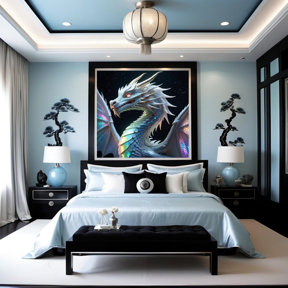 Opalescent Lunar Dragon Art Print: Fantasy Home Decor (Digital Download)