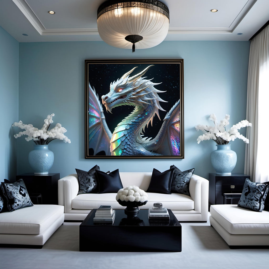 Opalescent Lunar Dragon Art Print: Fantasy Home Decor (Digital Download)