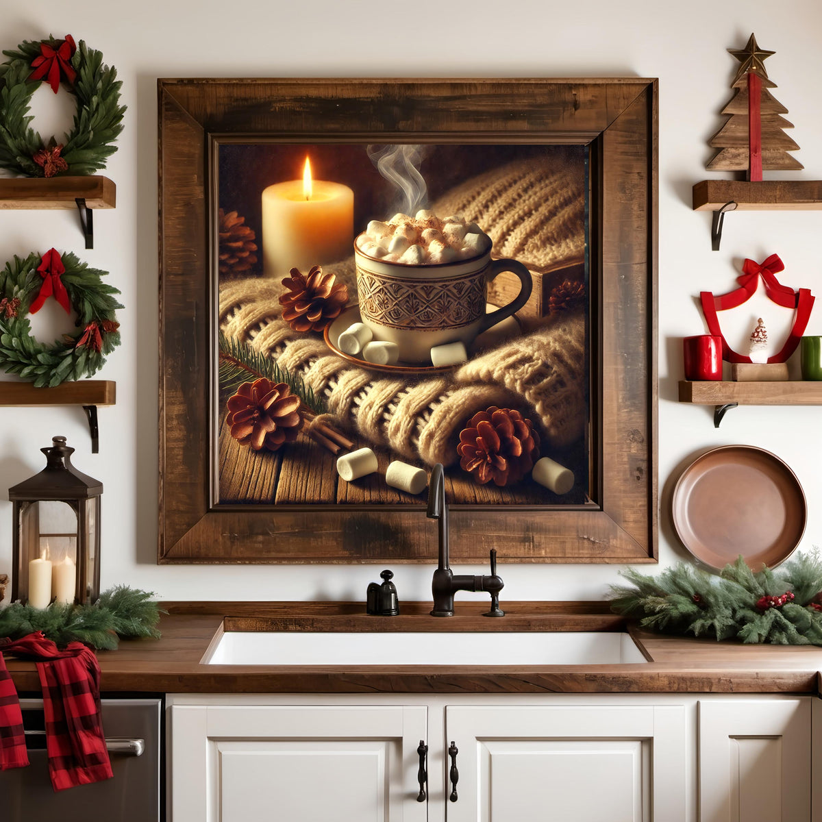 Vintage Hot Cocoa Winter Print: Knitted Blanket, Candle Painting (Digital Download)