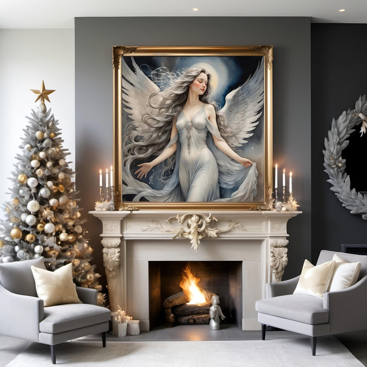 Christmas Angel Digital Print: Celestial Portrait, Holiday Home Decor (Digital Download)
