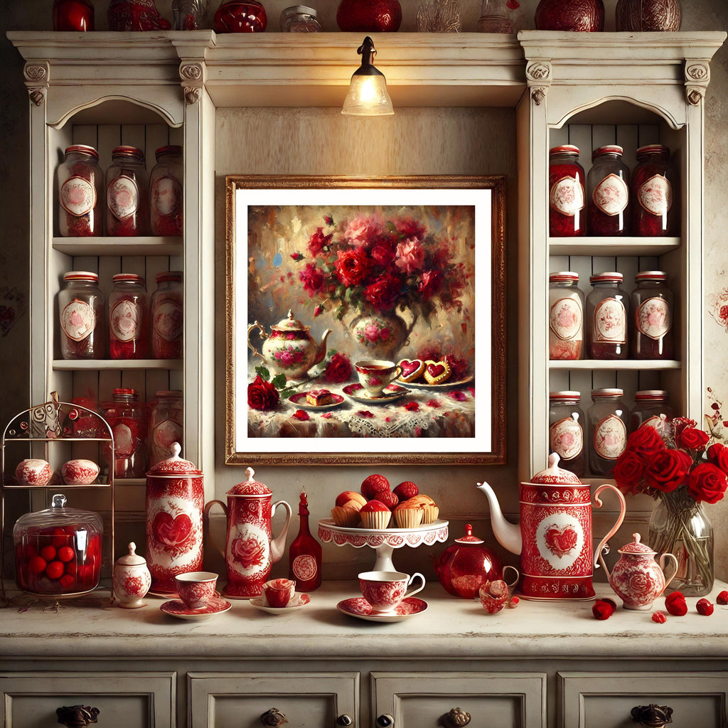 Vintage Tea and Roses Art Print: Romantic Valentine Still Life (Digital Download)