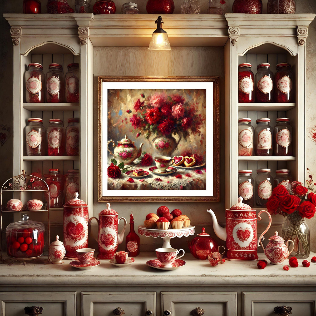 Vintage Tea and Roses Art Print: Romantic Valentine Still Life (Digital Download)