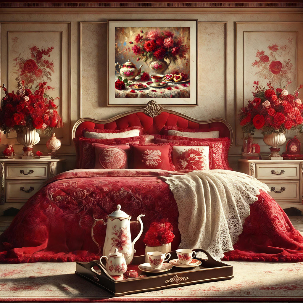 Vintage Tea and Roses Art Print: Romantic Valentine Still Life (Digital Download)