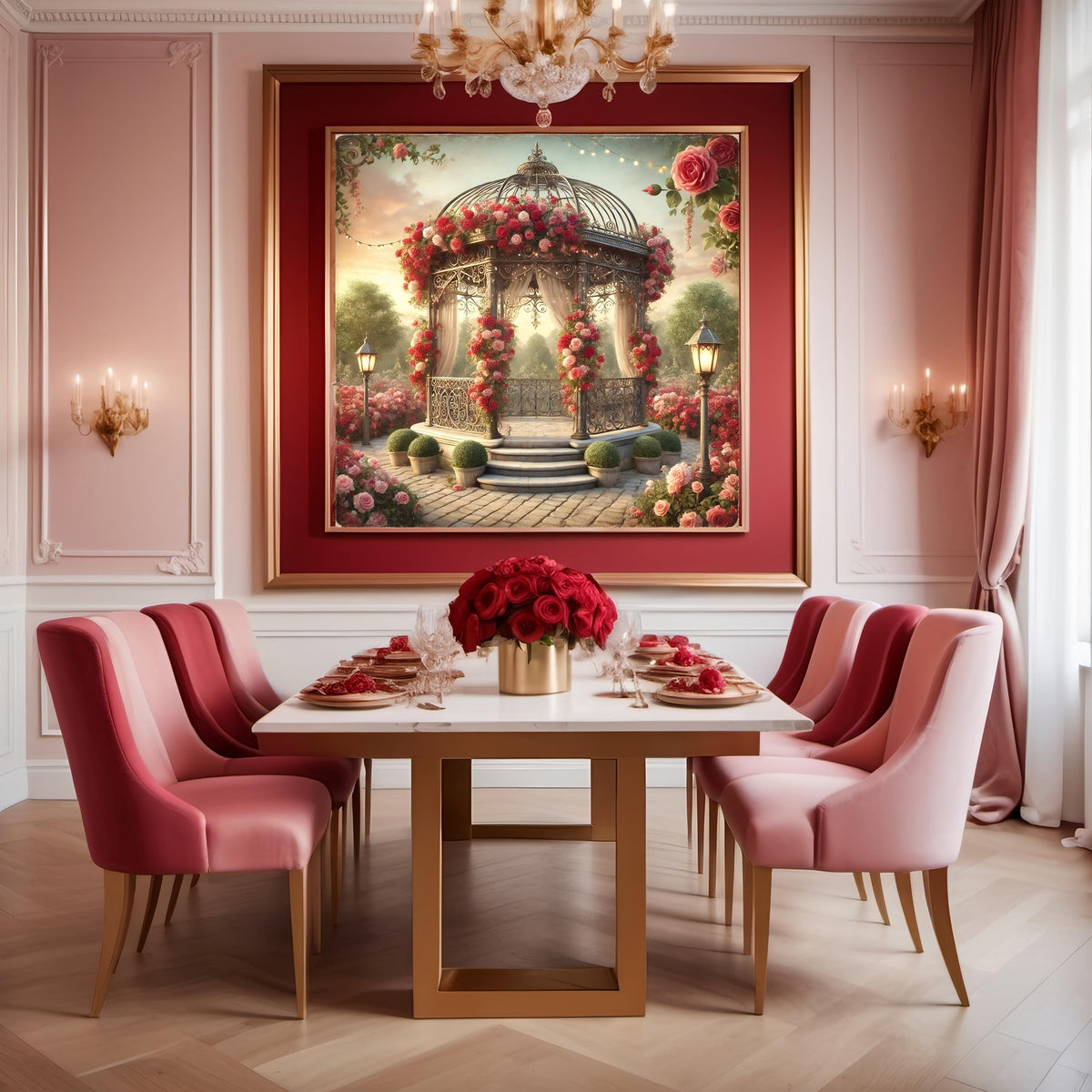 Vintage Rose Gazebo Print: Romantic Garden Scene, Valentine's Day Decor (Digital Download)