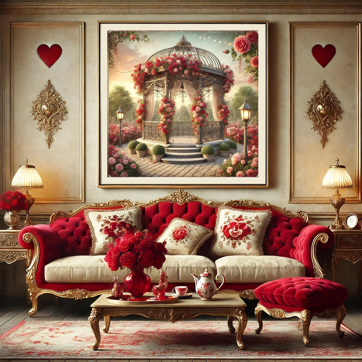 Vintage Rose Gazebo Print: Romantic Garden Scene, Valentine's Day Decor (Digital Download)