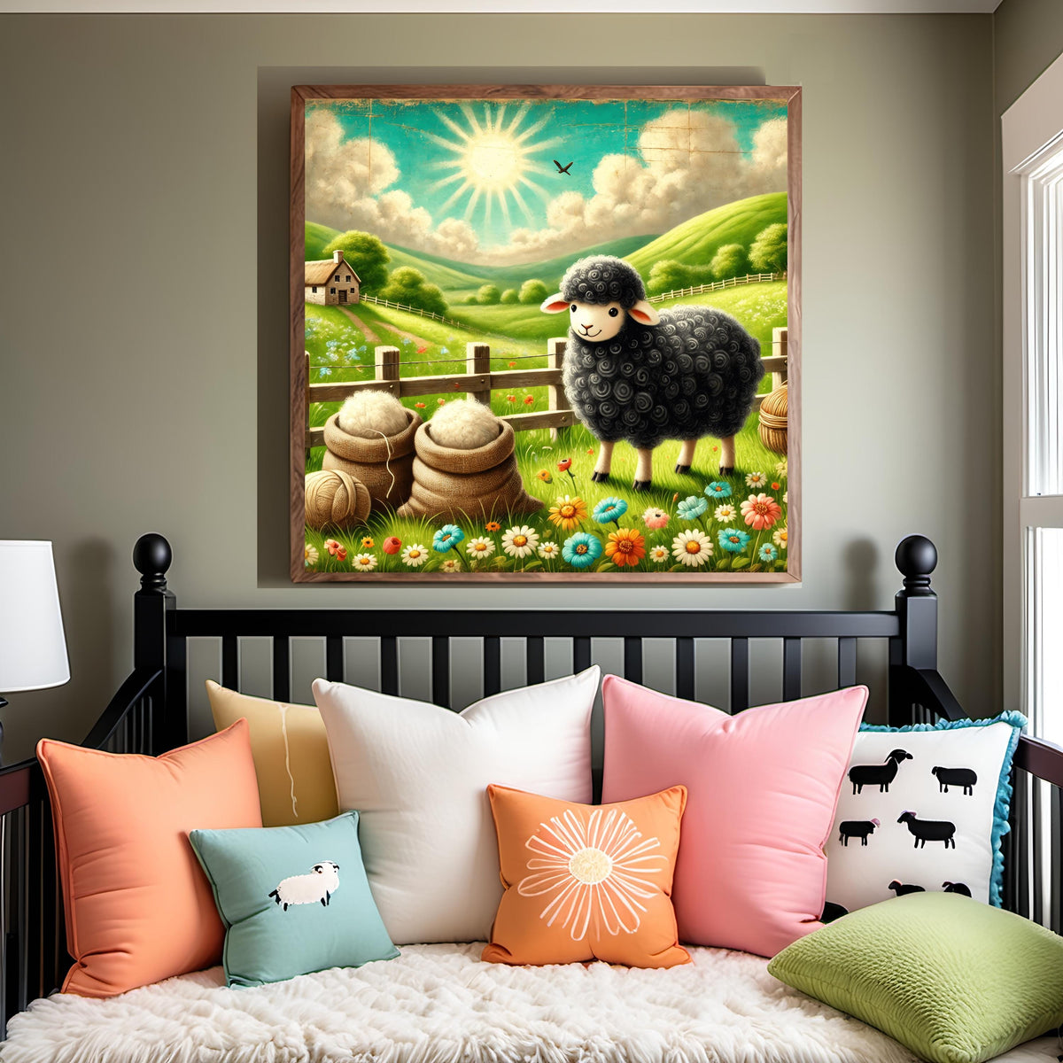 Vintage Sheep Nursery Print: Whimsical Floral Meadow Artwork (Digital Download
