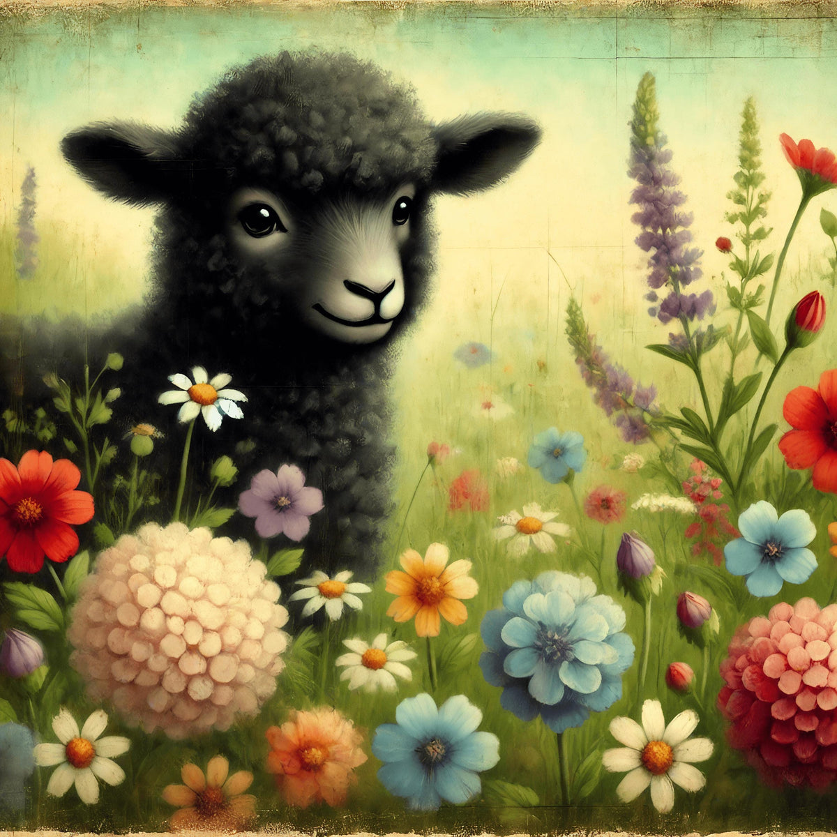 Whimsical Rainbow Sheep Nursery Print: Vintage Floral Wall Art (Digital Download