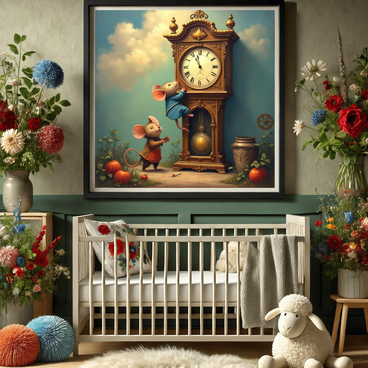 Vintage Mouse Clock Print: Hickory Dickory Dock Nursery Art (Digital Download) 2