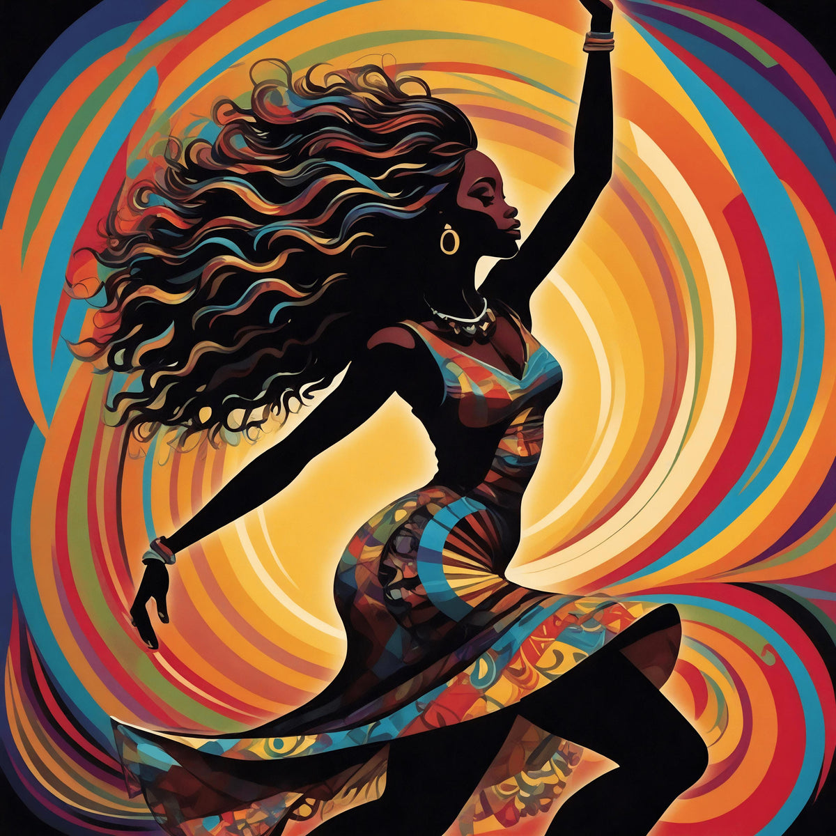 Dancing Woman Silhouette Art Print: Colorful Abstract Home Decor (Digital Download)