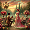 Vintage Proposal Scene Art Print: Romantic Roses, Lanterns (Digital Download)