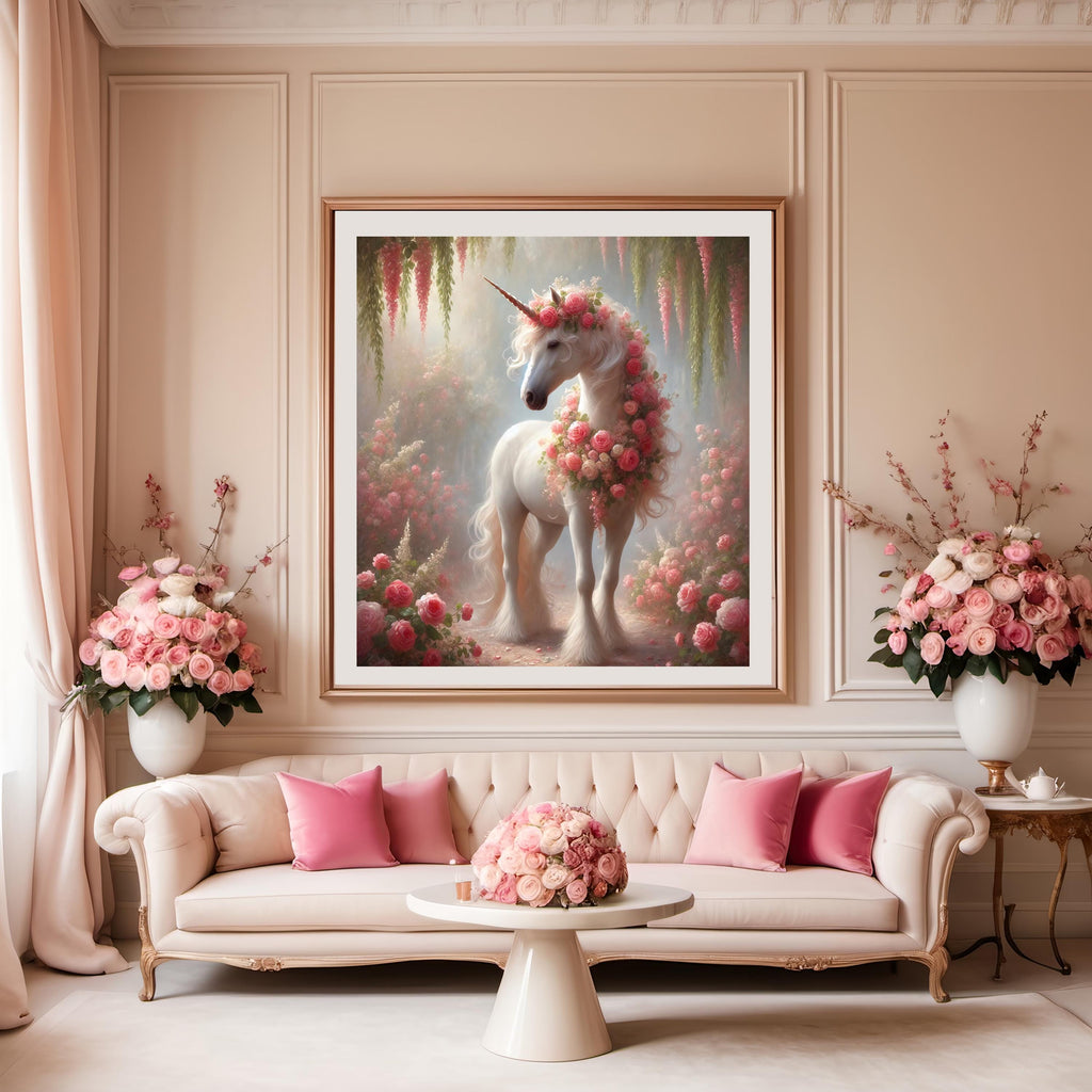 Rose Unicorn Digital Art Print: Romantic Nursery Decor (Digital Download)