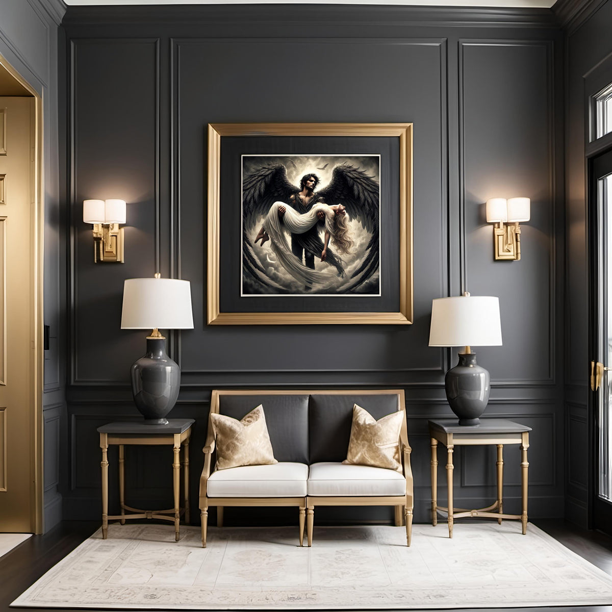 Dark Angel and Woman Art Print: Romantic Gothic Wall Decor (Digital Download)