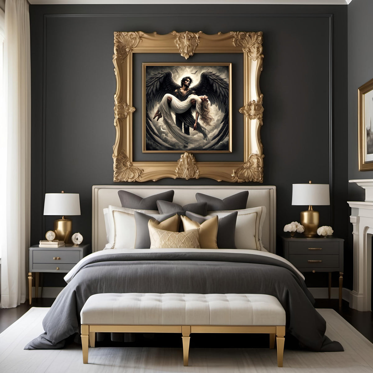 Dark Angel and Woman Art Print: Romantic Gothic Wall Decor (Digital Download)