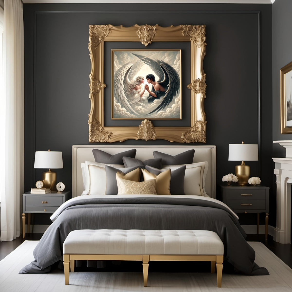 Vintage Angel Art Print: Romantic Light & Dark Angel Love Story (Digital Download)