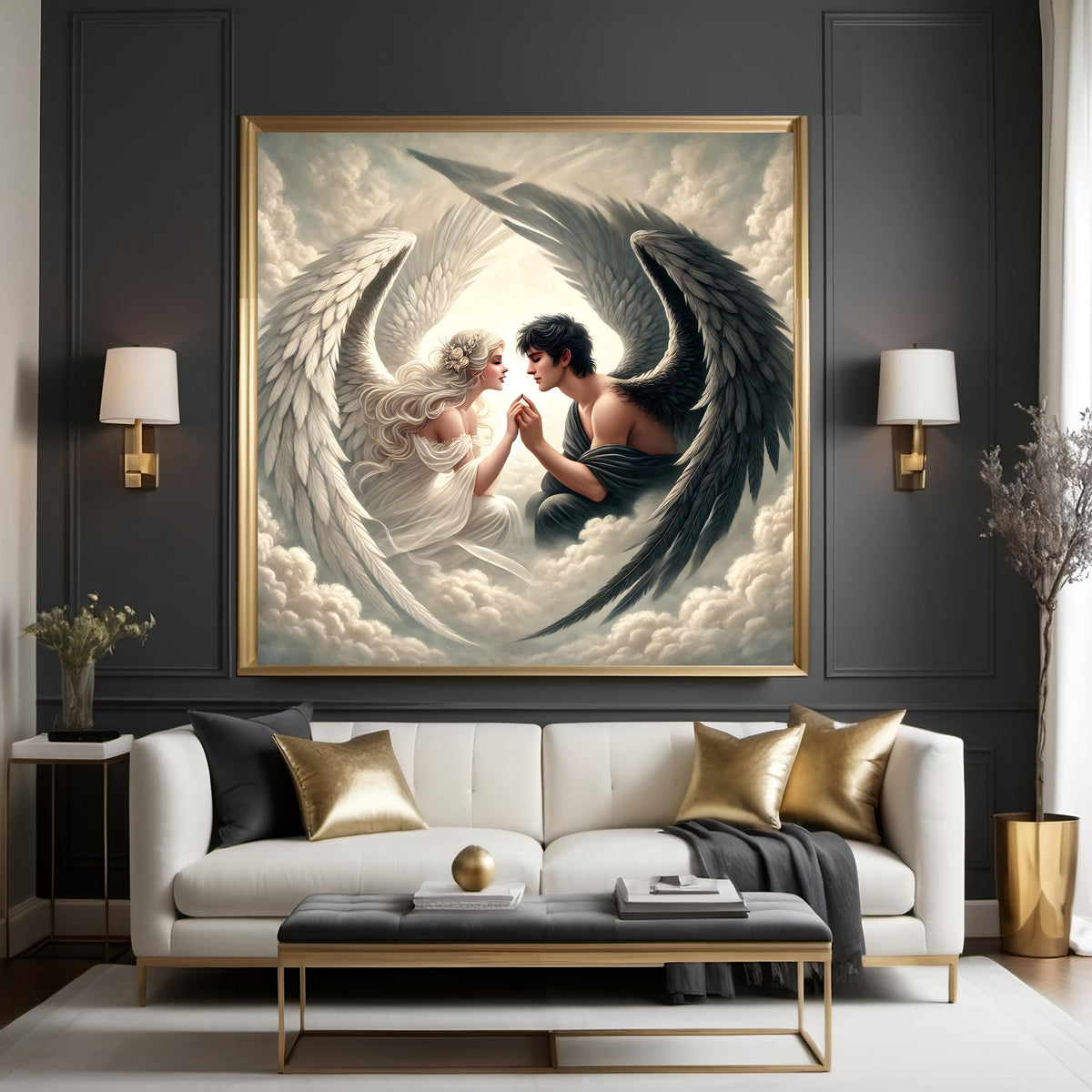 Vintage Angel Art Print: Romantic Light & Dark Angel Love Story (Digital Download)