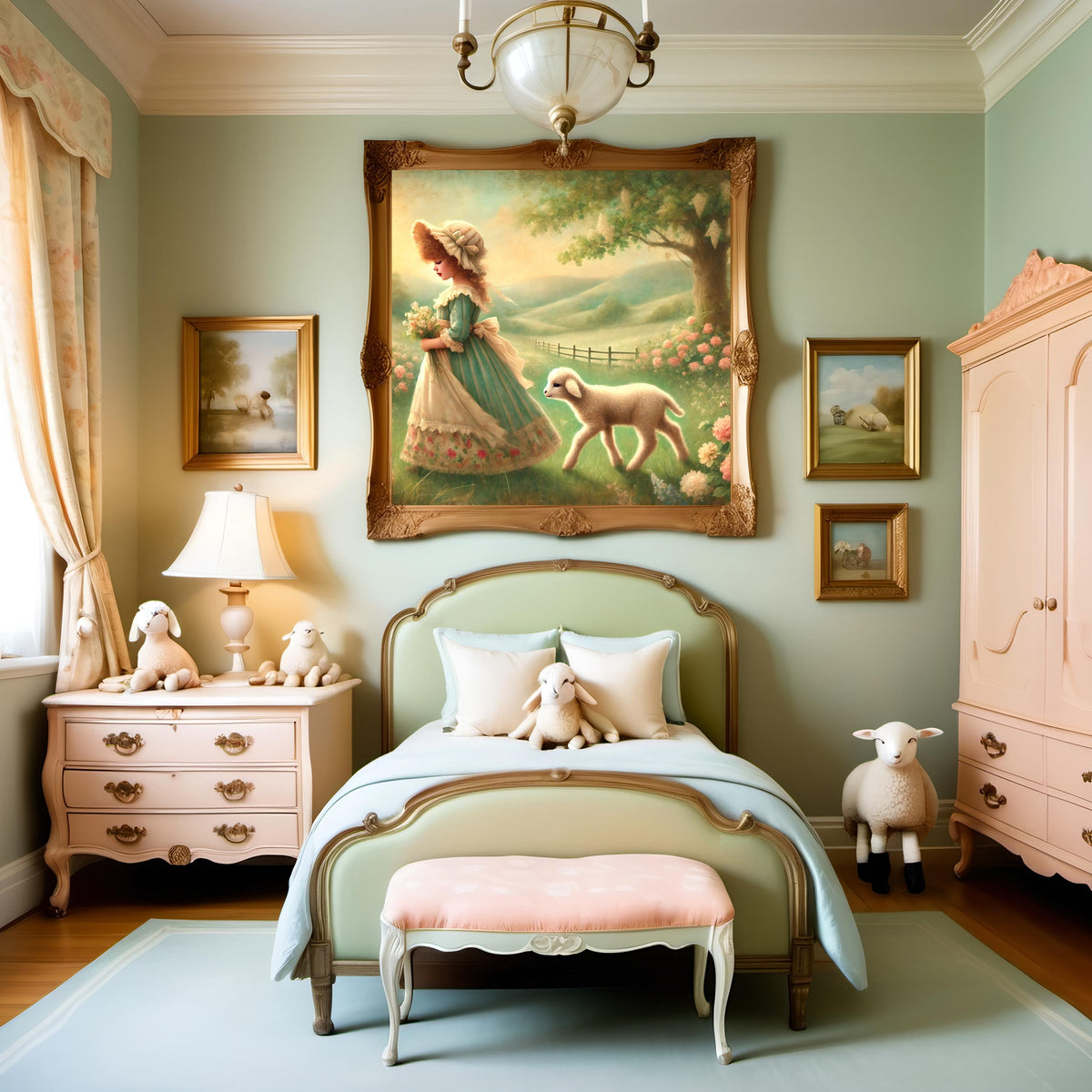 Vintage Mary Had a Little Lamb Print: Pastoral Cottagecore Nursery Decor (Digital Download)