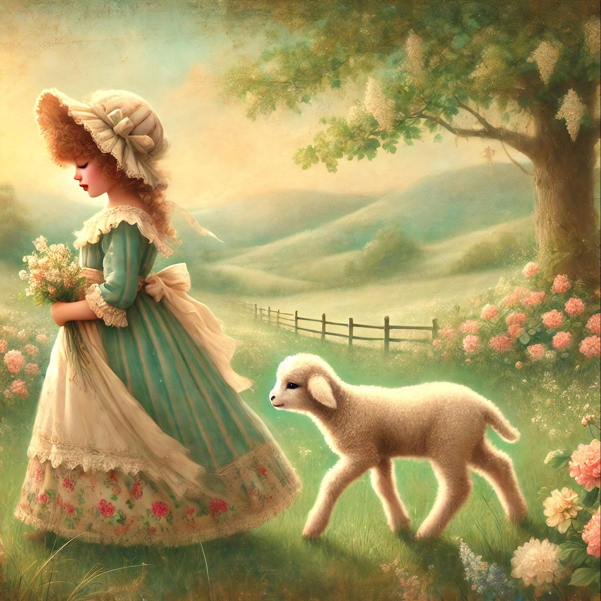 Vintage Mary Had a Little Lamb Print: Pastoral Cottagecore Nursery Decor (Digital Download)