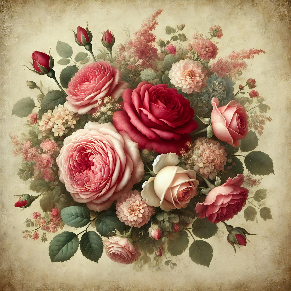 Vintage Floral Roses Print: Romantic Botanical Wall Art (Digital Download)