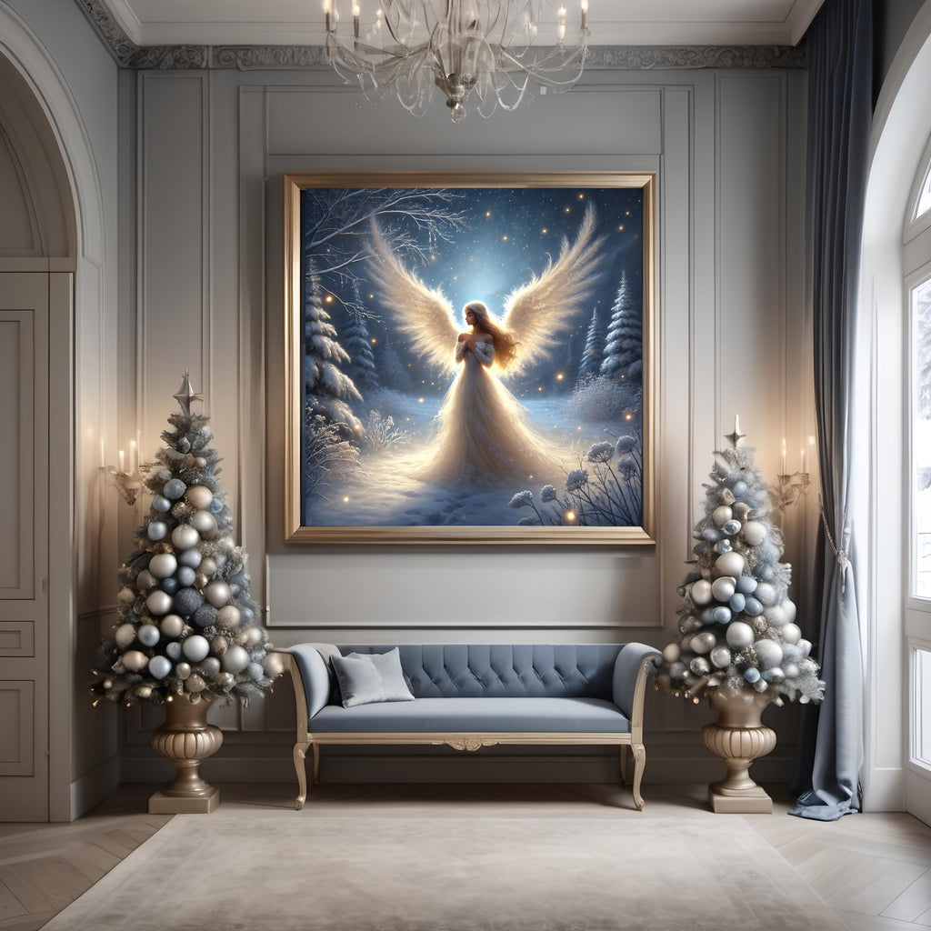 Victorian Winter Angel Art Print: Ethereal Christmas Scene (Digital Download)