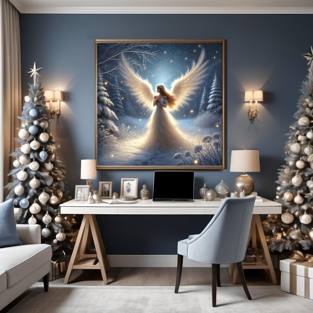 Victorian Winter Angel Art Print: Ethereal Christmas Scene (Digital Download)