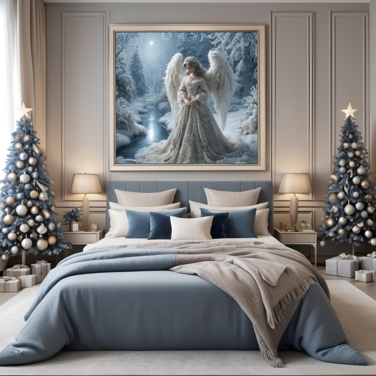 Victorian Winter Angel Art Print: Celestial Snowy Scene (Digital Download)