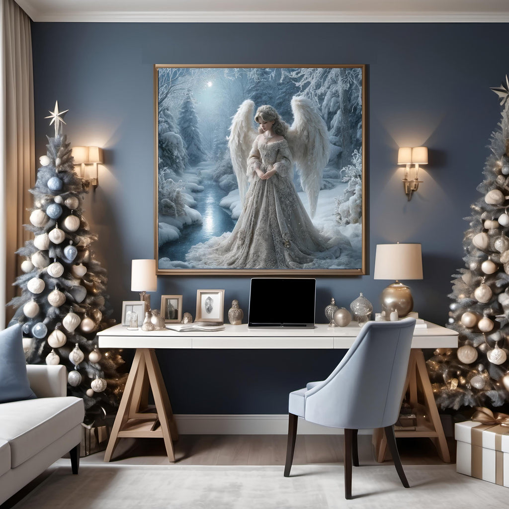 Victorian Winter Angel Art Print: Celestial Snowy Scene (Digital Download)