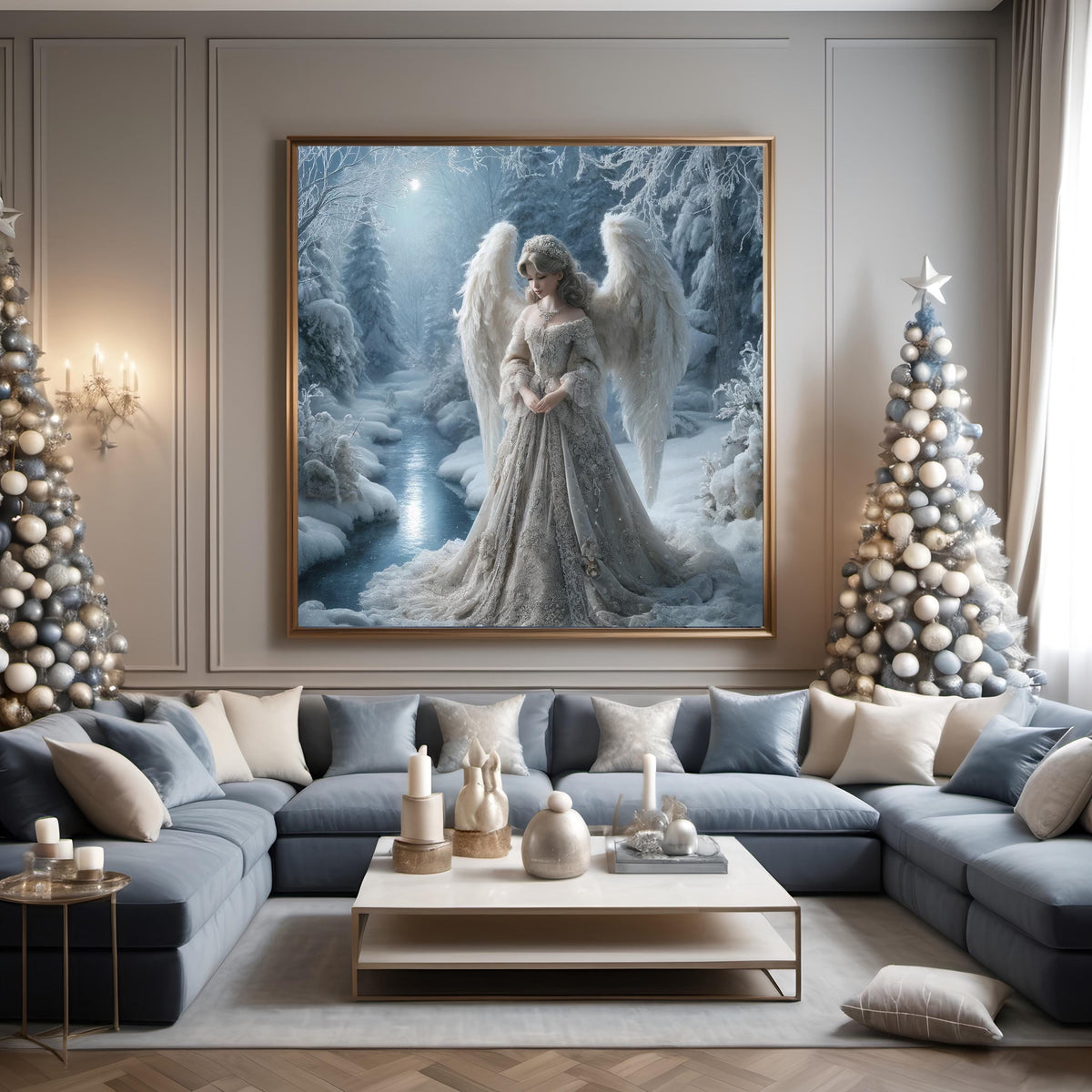 Victorian Winter Angel Art Print: Celestial Snowy Scene (Digital Download)