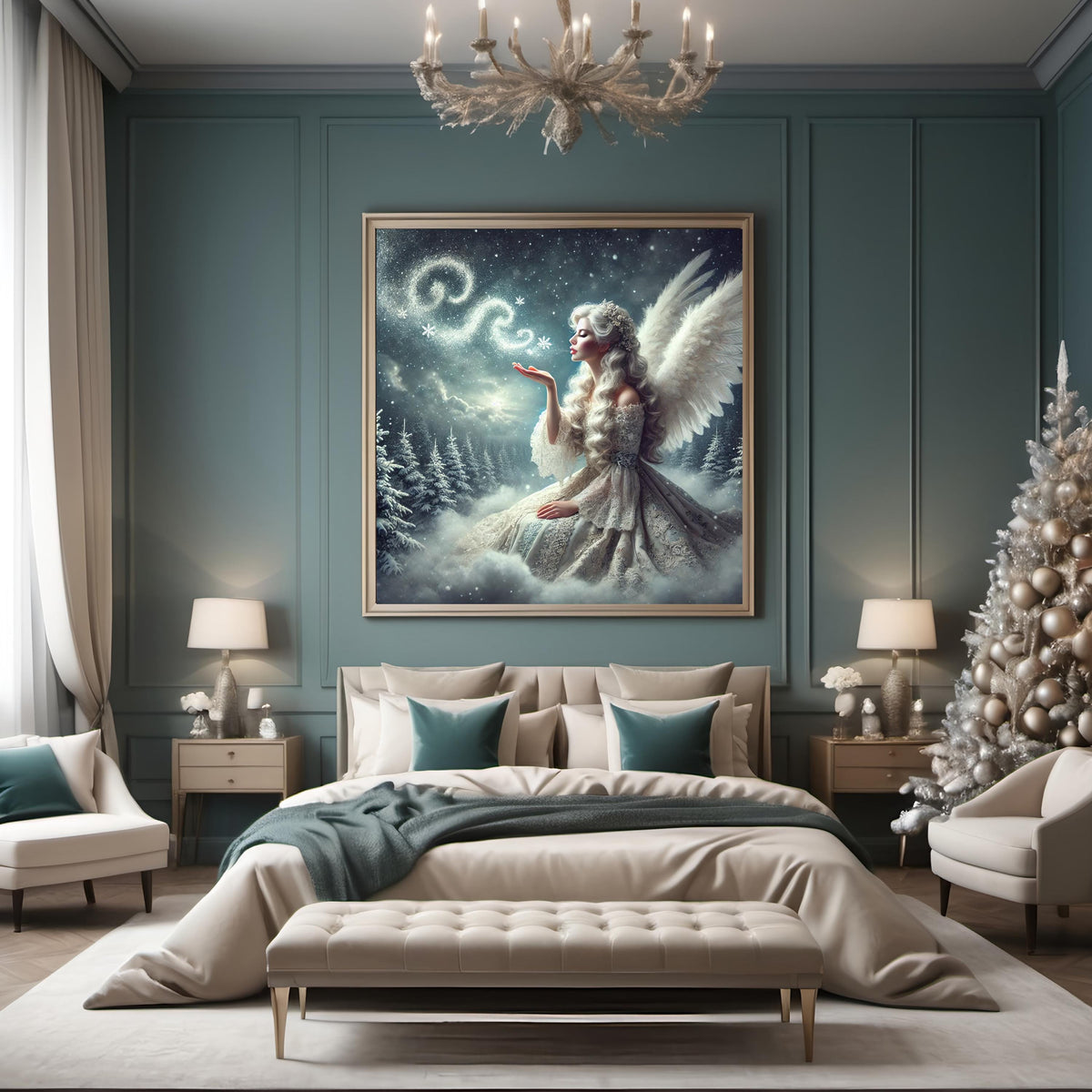 Victorian Winter Angel Art Print: Ethereal Christmas Scene (Digital Download)