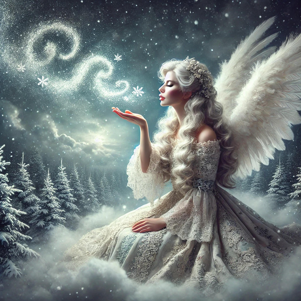 Victorian Winter Angel Art Print: Ethereal Christmas Scene (Digital Download)