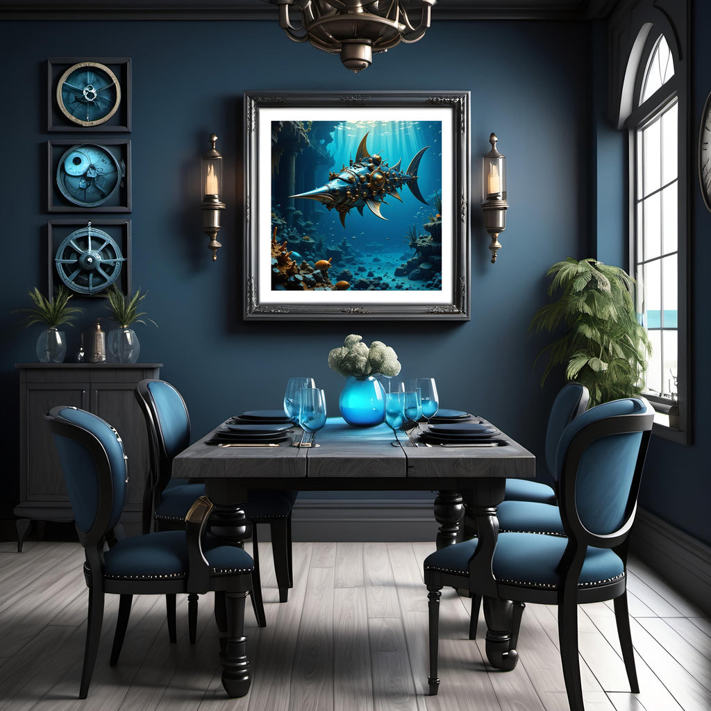 Steampunk Fish Print: Underwater Fantasy Nautical Wall Art (Digital Download)