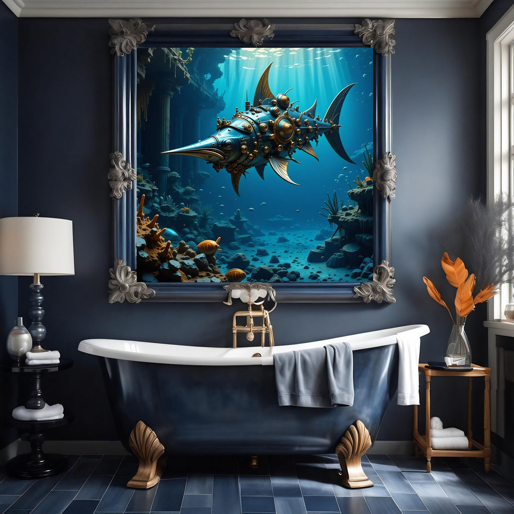 Steampunk Fish Print: Underwater Fantasy Nautical Wall Art (Digital Download)