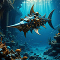 Steampunk Fish Print: Underwater Fantasy Nautical Wall Art (Digital Download)