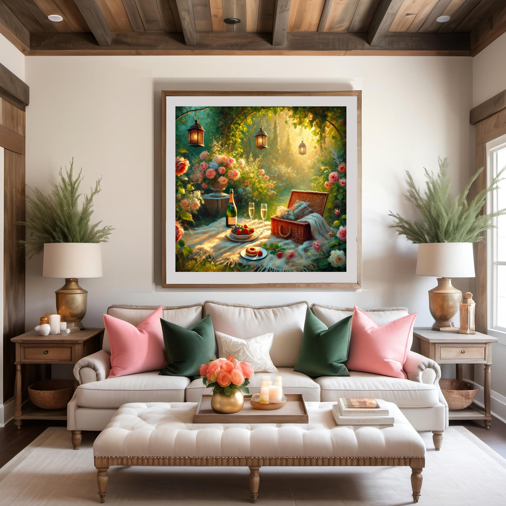 Romantic Picnic Still Life Art Print: Victorian Garden Scene (Digital Download)