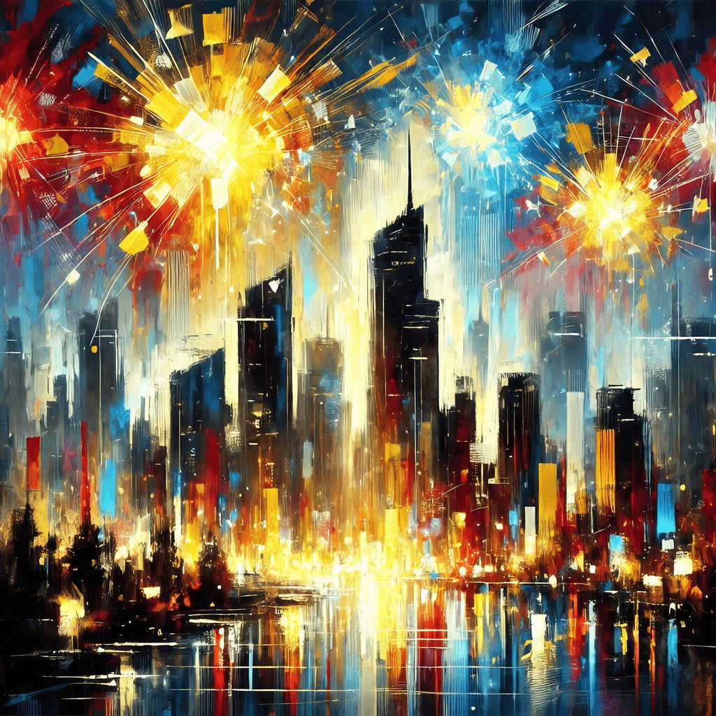 Independence Day Fireworks Abstract Print: Fourth of July Cityscape Wall Art Gift Idea (Digital Download)